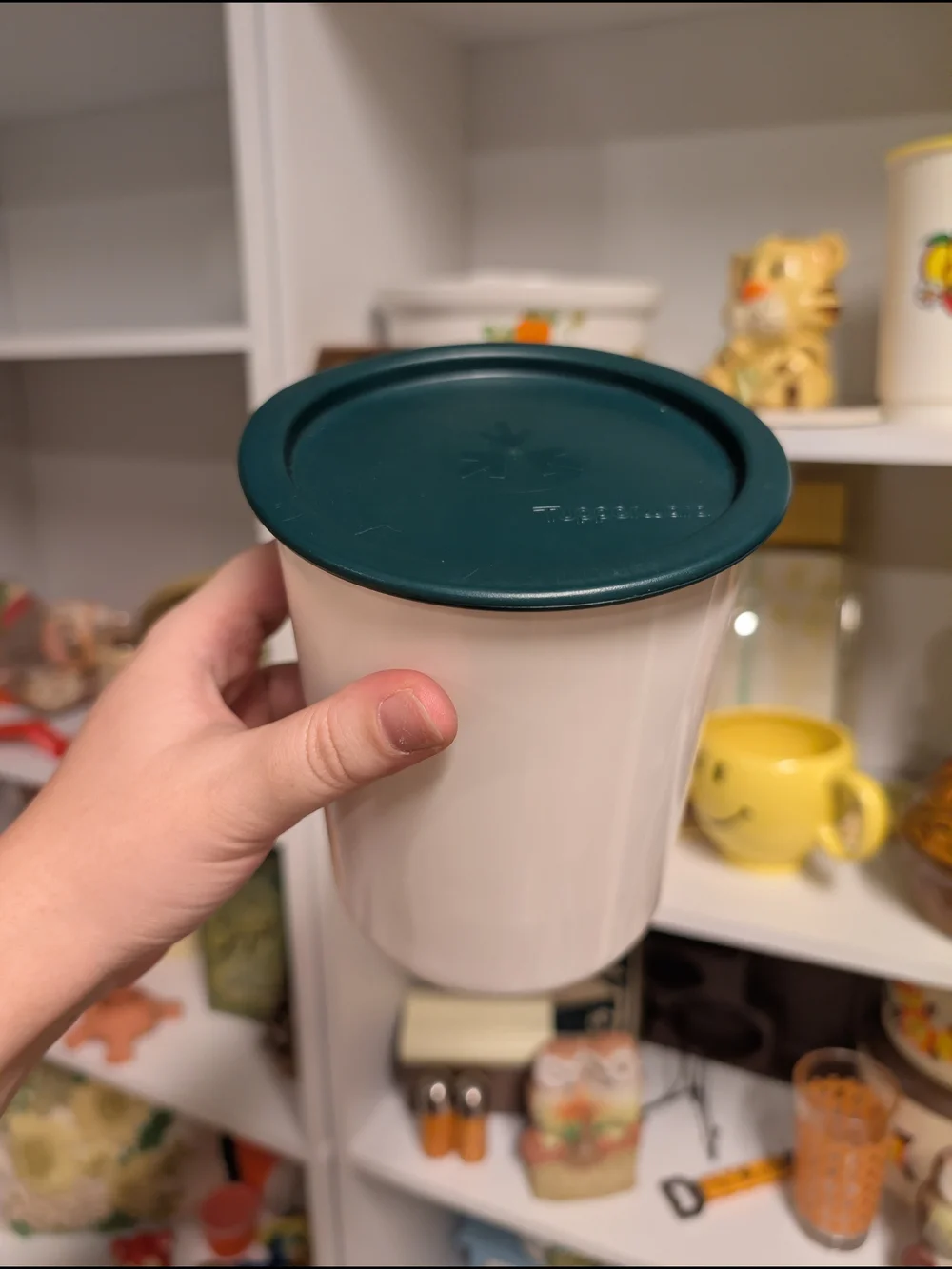 Tupperware White And Green Canister Set Vintage